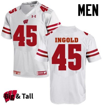 Men's Wisconsin Badgers NCAA #45 Alec Ingold White Authentic Under Armour Big & Tall Stitched College Football Jersey EQ31U06RN